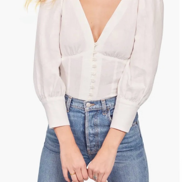 Reformation Tops - Reformation Finnegan Top Size 2 100% Linen CottageCore Women’s Blouse White